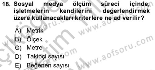 Sosyal Medya Dersi 2016 - 2017 Yılı 3 Ders Sınav Soruları 18. Soru