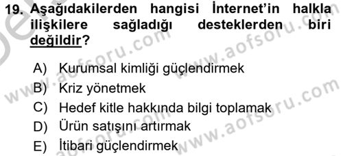 Sosyal Medya Dersi 2016 - 2017 Yılı 3 Ders Sınav Soruları 19. Soru