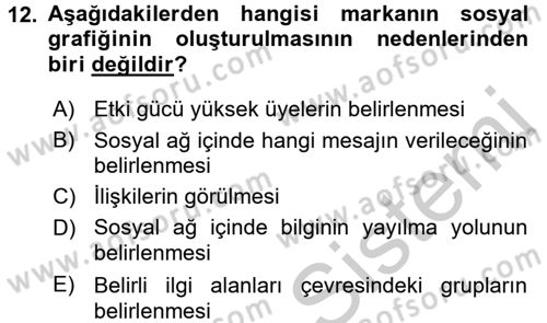 Sosyal Medya Dersi 2016 - 2017 Yılı (Vize) Ara Sınav Soruları 12. Soru