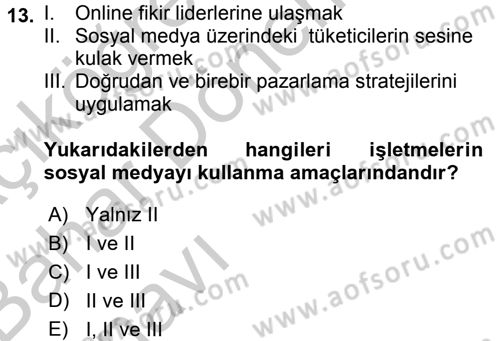 Sosyal Medya Dersi 2016 - 2017 Yılı (Vize) Ara Sınav Soruları 13. Soru