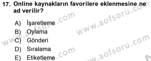 Sosyal Medya Dersi 2016 - 2017 Yılı (Vize) Ara Sınav Soruları 17. Soru