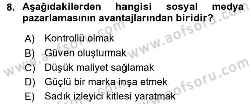 Sosyal Medya Dersi 2016 - 2017 Yılı (Vize) Ara Sınav Soruları 8. Soru
