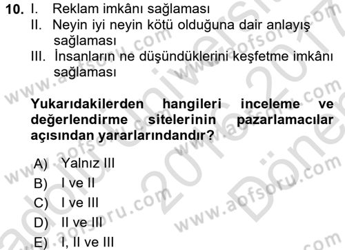 Sosyal Medya Dersi 2016 - 2017 Yılı (Final) Dönem Sonu Sınav Soruları 10. Soru