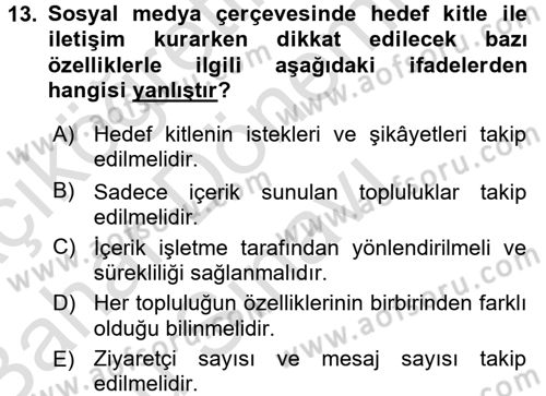Sosyal Medya Dersi 2016 - 2017 Yılı (Final) Dönem Sonu Sınav Soruları 13. Soru