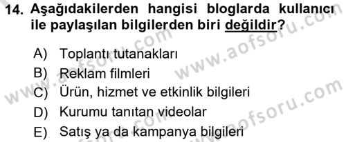 Sosyal Medya Dersi 2016 - 2017 Yılı (Final) Dönem Sonu Sınav Soruları 14. Soru