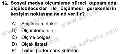 Sosyal Medya Dersi 2016 - 2017 Yılı (Final) Dönem Sonu Sınav Soruları 16. Soru