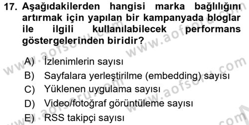 Sosyal Medya Dersi 2016 - 2017 Yılı (Final) Dönem Sonu Sınav Soruları 17. Soru