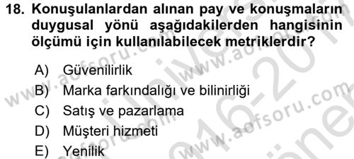 Sosyal Medya Dersi 2016 - 2017 Yılı (Final) Dönem Sonu Sınav Soruları 18. Soru