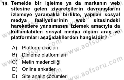 Sosyal Medya Dersi 2016 - 2017 Yılı (Final) Dönem Sonu Sınav Soruları 19. Soru