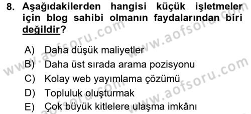 Sosyal Medya Dersi 2016 - 2017 Yılı (Final) Dönem Sonu Sınav Soruları 8. Soru