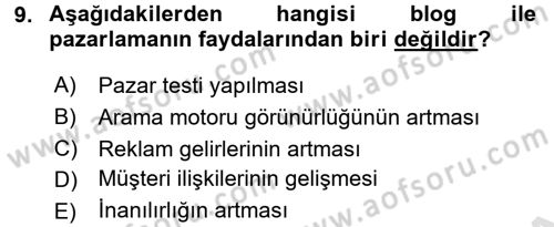 Sosyal Medya Dersi 2016 - 2017 Yılı (Final) Dönem Sonu Sınav Soruları 9. Soru