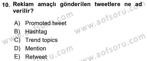 Sosyal Medya Dersi 2017 - 2018 Yılı 3 Ders Sınav Soruları 10. Soru