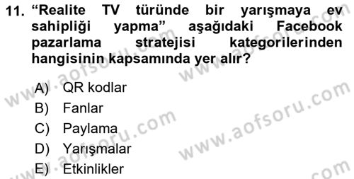 Sosyal Medya Dersi 2017 - 2018 Yılı 3 Ders Sınav Soruları 11. Soru