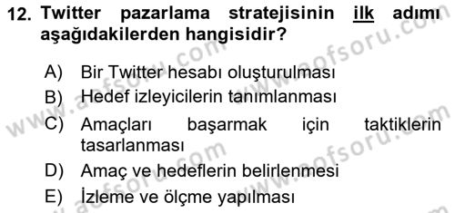 Sosyal Medya Dersi 2017 - 2018 Yılı 3 Ders Sınav Soruları 12. Soru