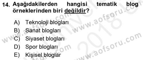 Sosyal Medya Dersi 2017 - 2018 Yılı 3 Ders Sınav Soruları 14. Soru