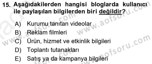 Sosyal Medya Dersi 2017 - 2018 Yılı 3 Ders Sınav Soruları 15. Soru