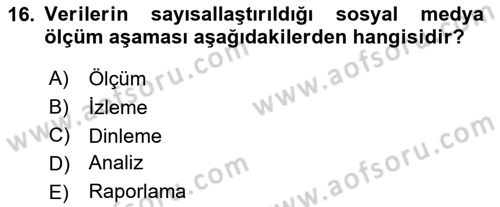 Sosyal Medya Dersi 2017 - 2018 Yılı 3 Ders Sınav Soruları 16. Soru