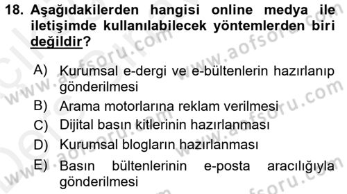 Sosyal Medya Dersi 2017 - 2018 Yılı 3 Ders Sınav Soruları 18. Soru