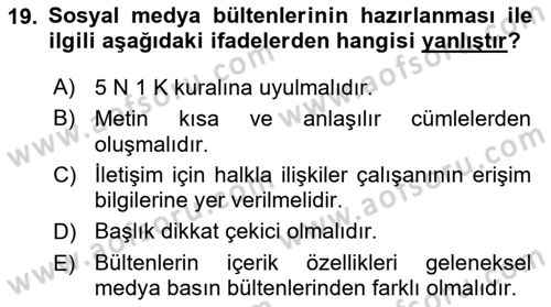Sosyal Medya Dersi 2017 - 2018 Yılı 3 Ders Sınav Soruları 19. Soru