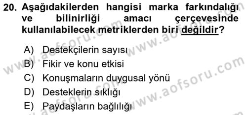 Sosyal Medya Dersi 2017 - 2018 Yılı 3 Ders Sınav Soruları 20. Soru