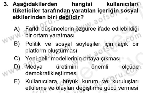 Sosyal Medya Dersi 2017 - 2018 Yılı 3 Ders Sınav Soruları 3. Soru
