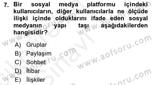 Sosyal Medya Dersi 2017 - 2018 Yılı 3 Ders Sınav Soruları 7. Soru