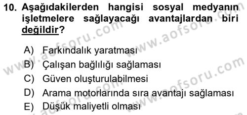 Sosyal Medya Dersi 2017 - 2018 Yılı (Vize) Ara Sınav Soruları 10. Soru