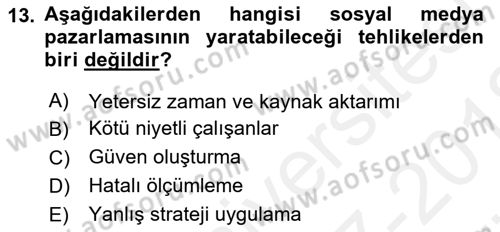 Sosyal Medya Dersi 2017 - 2018 Yılı (Vize) Ara Sınav Soruları 13. Soru