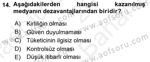 Sosyal Medya Dersi 2017 - 2018 Yılı (Vize) Ara Sınav Soruları 14. Soru