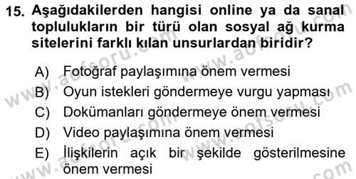 Sosyal Medya Dersi 2017 - 2018 Yılı (Vize) Ara Sınav Soruları 15. Soru