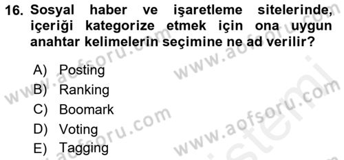 Sosyal Medya Dersi 2017 - 2018 Yılı (Vize) Ara Sınav Soruları 16. Soru