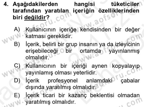Sosyal Medya Dersi 2017 - 2018 Yılı (Vize) Ara Sınav Soruları 4. Soru
