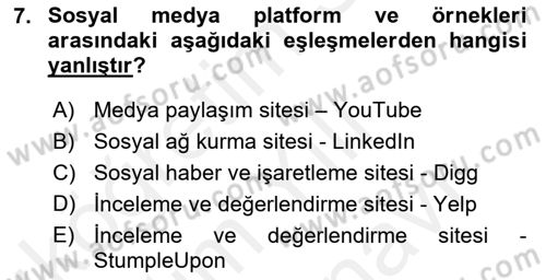 Sosyal Medya Dersi 2017 - 2018 Yılı (Vize) Ara Sınav Soruları 7. Soru