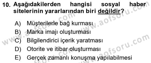 Sosyal Medya Dersi 2017 - 2018 Yılı (Final) Dönem Sonu Sınav Soruları 10. Soru