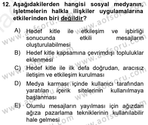 Sosyal Medya Dersi 2017 - 2018 Yılı (Final) Dönem Sonu Sınav Soruları 12. Soru