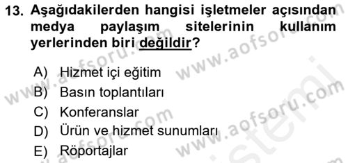 Sosyal Medya Dersi 2017 - 2018 Yılı (Final) Dönem Sonu Sınav Soruları 13. Soru