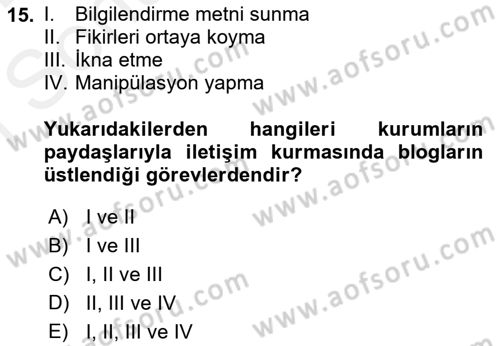 Sosyal Medya Dersi 2017 - 2018 Yılı (Final) Dönem Sonu Sınav Soruları 15. Soru
