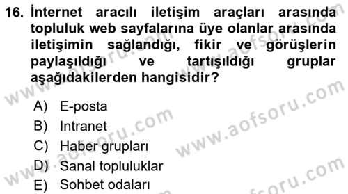 Sosyal Medya Dersi 2017 - 2018 Yılı (Final) Dönem Sonu Sınav Soruları 16. Soru