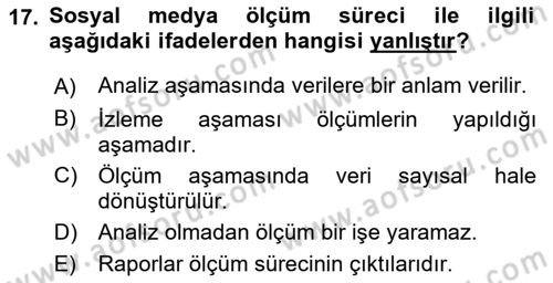 Sosyal Medya Dersi 2017 - 2018 Yılı (Final) Dönem Sonu Sınav Soruları 17. Soru