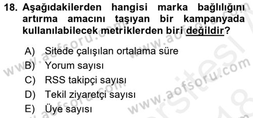 Sosyal Medya Dersi 2017 - 2018 Yılı (Final) Dönem Sonu Sınav Soruları 18. Soru
