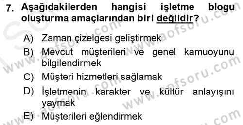 Sosyal Medya Dersi 2017 - 2018 Yılı (Final) Dönem Sonu Sınav Soruları 7. Soru