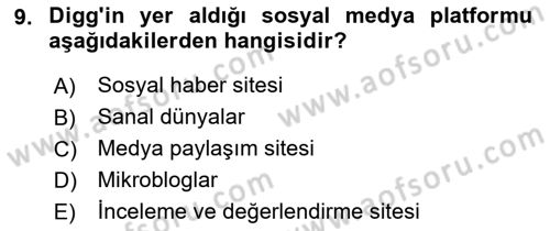 Sosyal Medya Dersi 2017 - 2018 Yılı (Final) Dönem Sonu Sınav Soruları 9. Soru