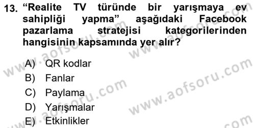 Sosyal Medya Dersi 2018 - 2019 Yılı 3 Ders Sınav Soruları 13. Soru