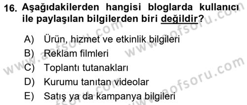 Sosyal Medya Dersi 2018 - 2019 Yılı 3 Ders Sınav Soruları 16. Soru