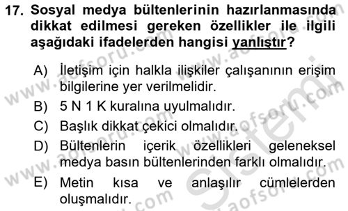 Sosyal Medya Dersi 2018 - 2019 Yılı 3 Ders Sınav Soruları 17. Soru