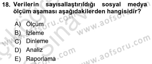 Sosyal Medya Dersi 2018 - 2019 Yılı 3 Ders Sınav Soruları 18. Soru