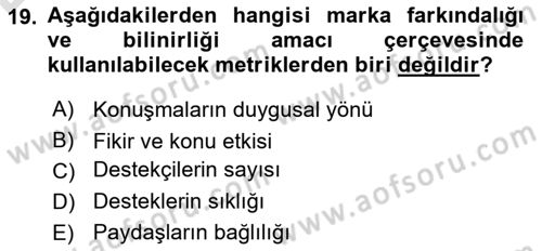 Sosyal Medya Dersi 2018 - 2019 Yılı 3 Ders Sınav Soruları 19. Soru