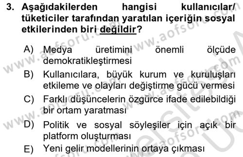 Sosyal Medya Dersi 2018 - 2019 Yılı 3 Ders Sınav Soruları 3. Soru