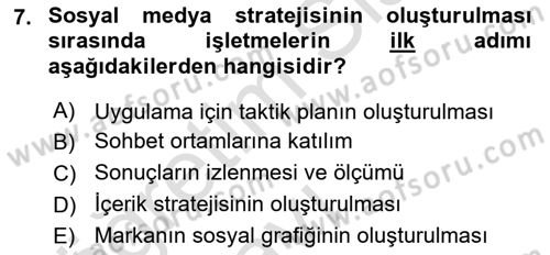 Sosyal Medya Dersi 2018 - 2019 Yılı 3 Ders Sınav Soruları 7. Soru