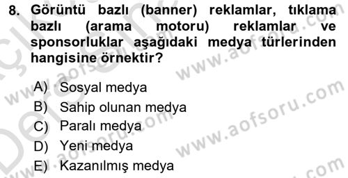 Sosyal Medya Dersi 2018 - 2019 Yılı 3 Ders Sınav Soruları 8. Soru